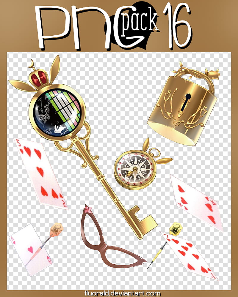 gold key, compass, padlock, playing cards, and darts illustration transparent background PNG clipart