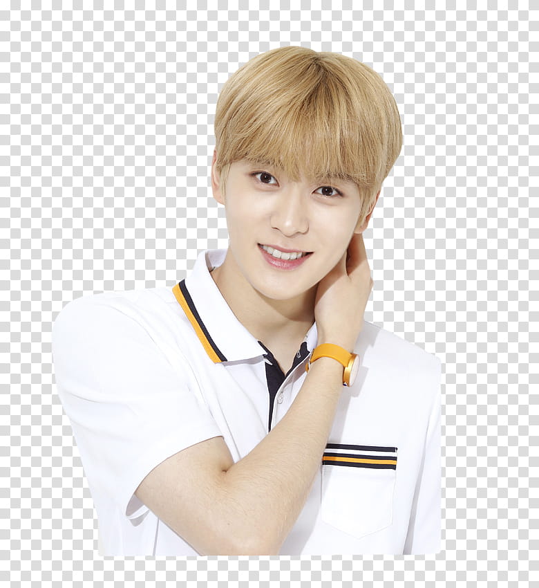 Jaehyun NCT, smiling man wearing white polo shirt transparent background PNG clipart
