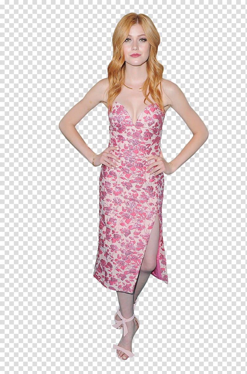 Katherine McNamara, woman in white and pink floral dress transparent background PNG clipart