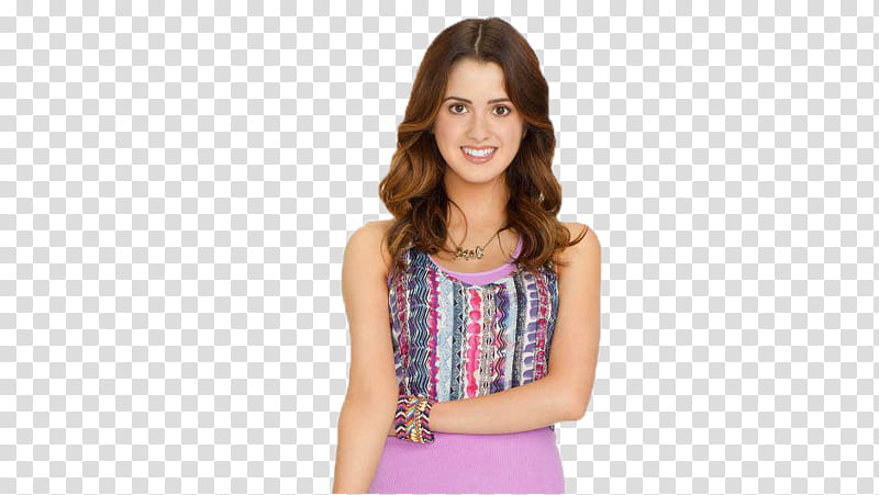 Austin Y Ally, woman wearing gray, pink, and black striped scoop-neck sleeveless top transparent background PNG clipart