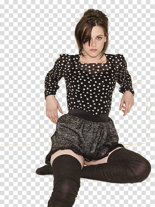 Kristen Stewart wearing black and white polka-dotted long-sleeved top transparent background PNG clipart