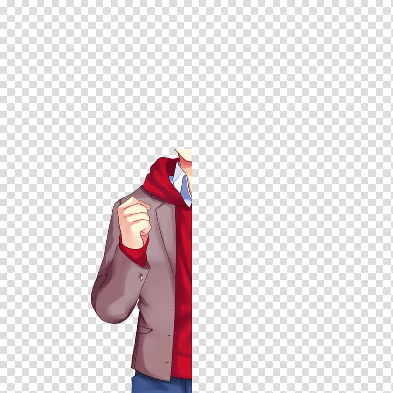 DDLC R All Character Sprites FREE TO USE, character wearing grey suit with red scarf illustration transparent background PNG clipart