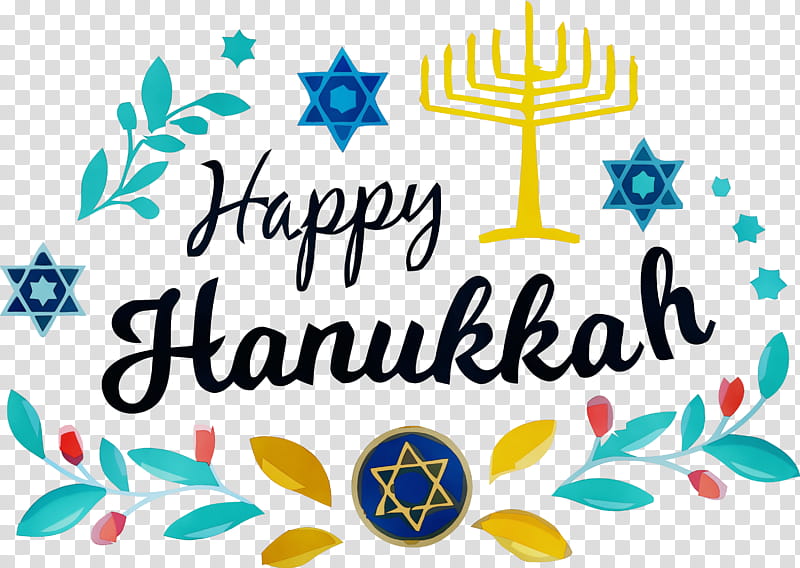 text font turquoise teal logo, Happy Hanukkah, Watercolor, Paint, Wet Ink transparent background PNG clipart