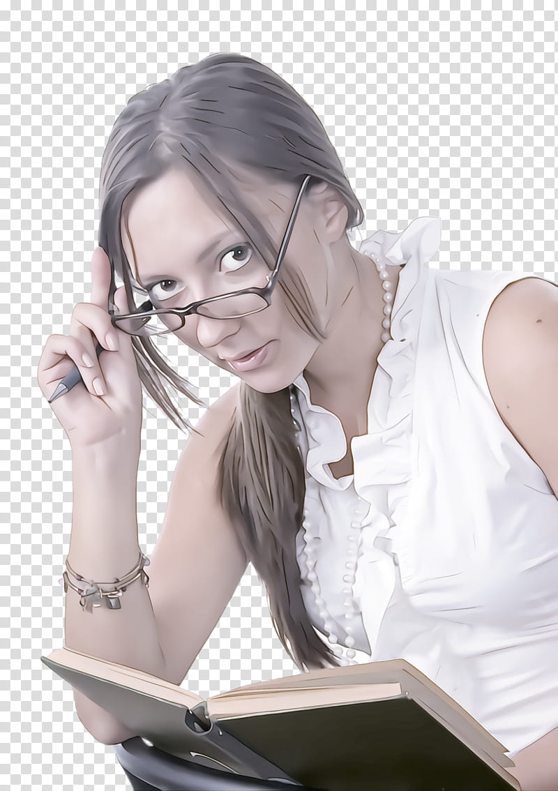 Glasses, Sitting, Chin, Secretary, Employment, Reading, Telephone Operator, Learning transparent background PNG clipart