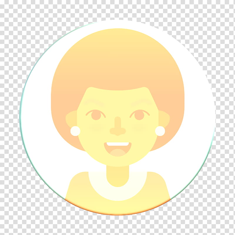 afro icon female icon person icon, Woman Icon, Face, Yellow, Cartoon, Head, Circle, Cheek transparent background PNG clipart