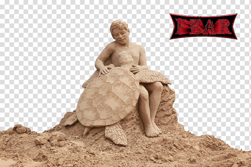 Angel, man beside sea turtle statue transparent background PNG clipart