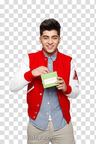 Zayn Malik, man in red and white letterman jacket transparent background PNG clipart