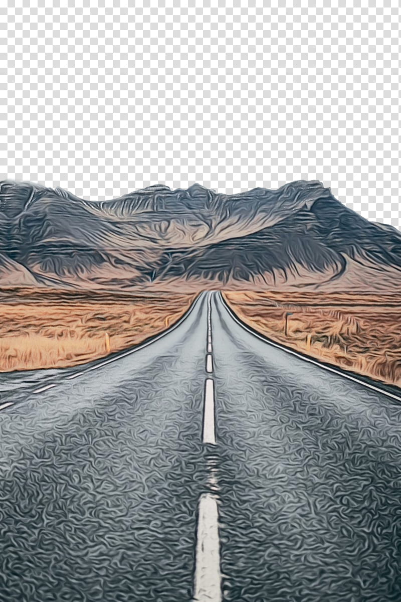 road asphalt highway sky infrastructure, Watercolor, Paint, Wet Ink, Line, Mountain, Road Surface, Thoroughfare transparent background PNG clipart