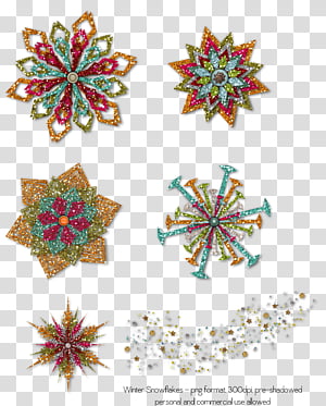 Winter Snowflakes Set 3, five assorted-color flower decors transparent background PNG clipart thumbnail