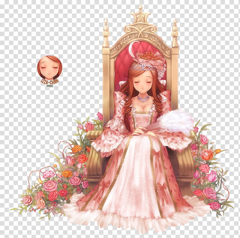 Render Queen, princess closing eyes while sitting on chair transparent background PNG clipart
