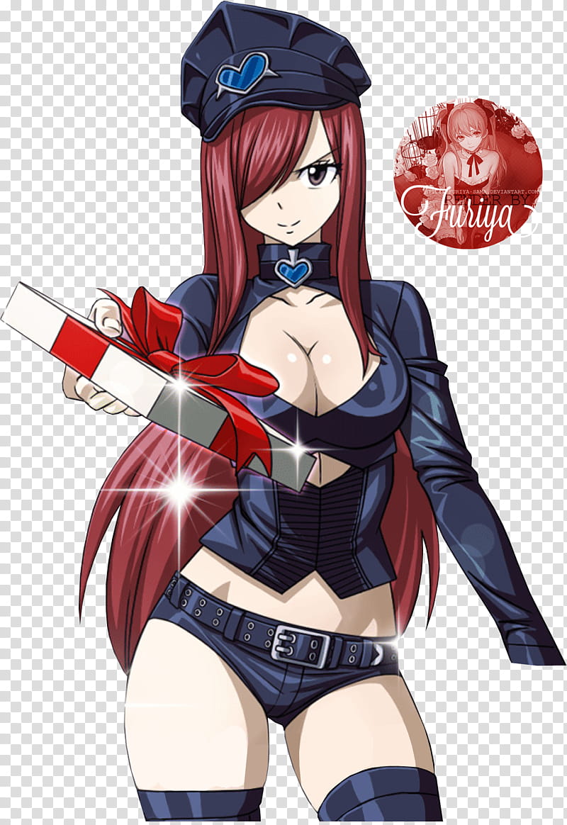 Erza Scarlet render, red-haired woman in blue long-sleeved shirt anime character transparent background PNG clipart