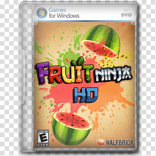 Game Icons , Fruit-Ninja-HD, Games for Windows Fruit Ninja HD PC DVD case screenshot transparent background PNG clipart