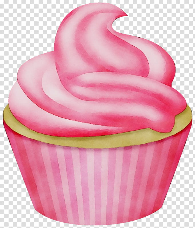 pink baking cup frozen dessert food cupcake, Watercolor, Paint, Wet Ink, Soft Serve Ice Creams, Icing, Frozen Yogurt, Buttercream transparent background PNG clipart