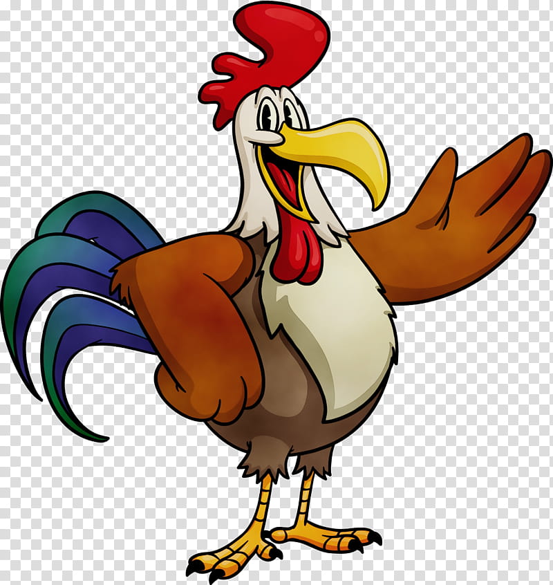 bird rooster cartoon beak chicken, Watercolor, Paint, Wet Ink, Wing transparent background PNG clipart