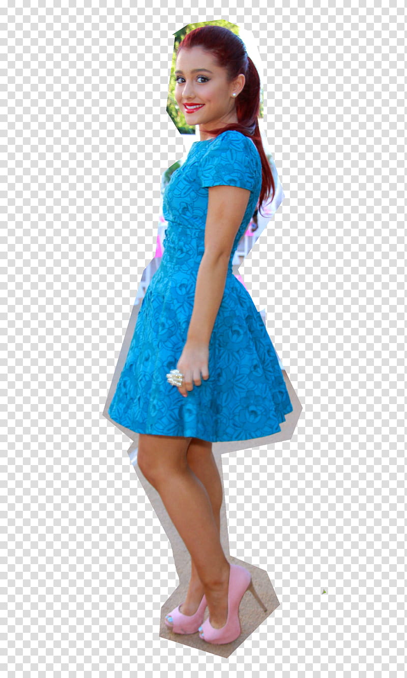 Ariana Grande, smiling woman wearing blue dress transparent background PNG clipart