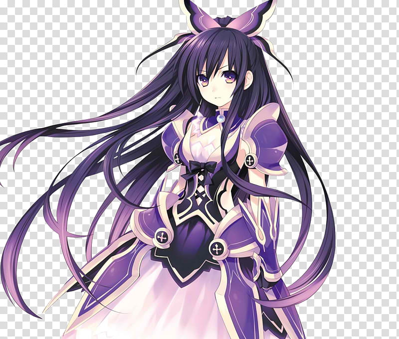 Yatogami Tohka render, long purple-haired female anime character transparent background PNG clipart