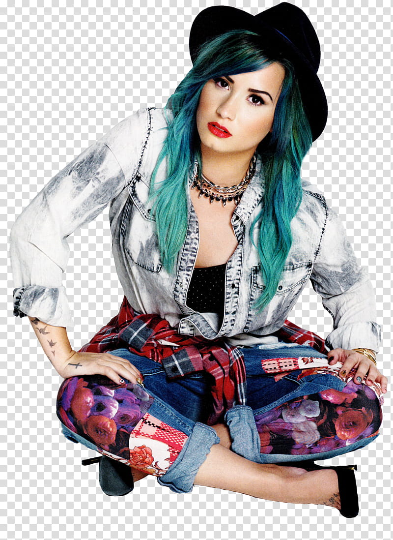 Demi Lovato, woman squatting and wearing black hat transparent background PNG clipart