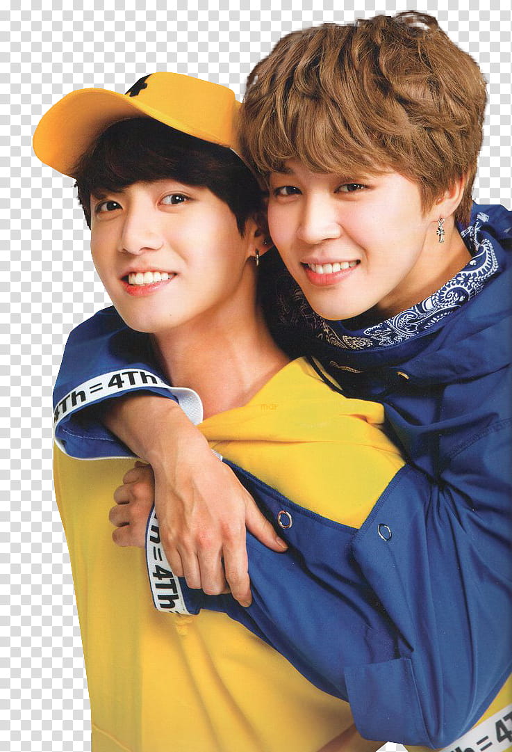 BTS, man hugs man in yellow cap transparent background PNG clipart