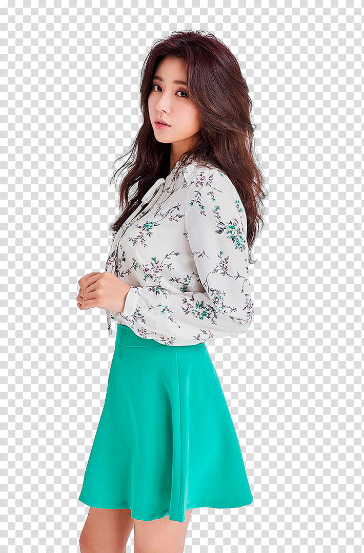 KIM JEON YEON, woman in white and multicolored floral long-sleeved dress transparent background PNG clipart
