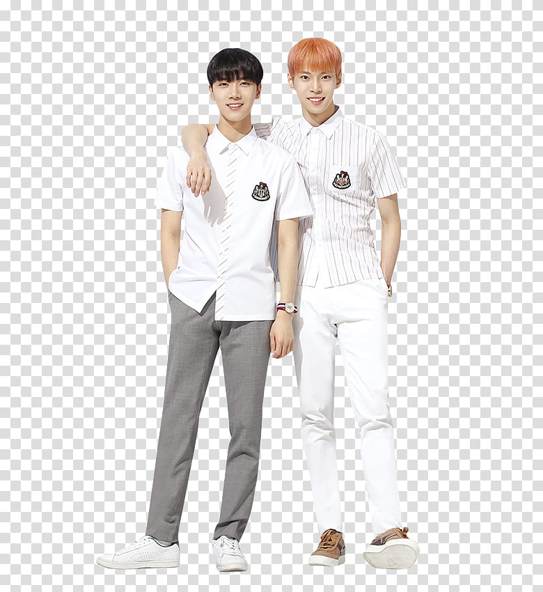 NCT, two standing man wearing white button-up dress shirts transparent background PNG clipart