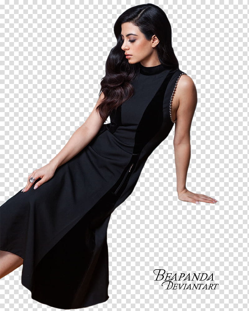 Emeraude Toubia, woman in black crew-neck sleeveless dress transparent background PNG clipart