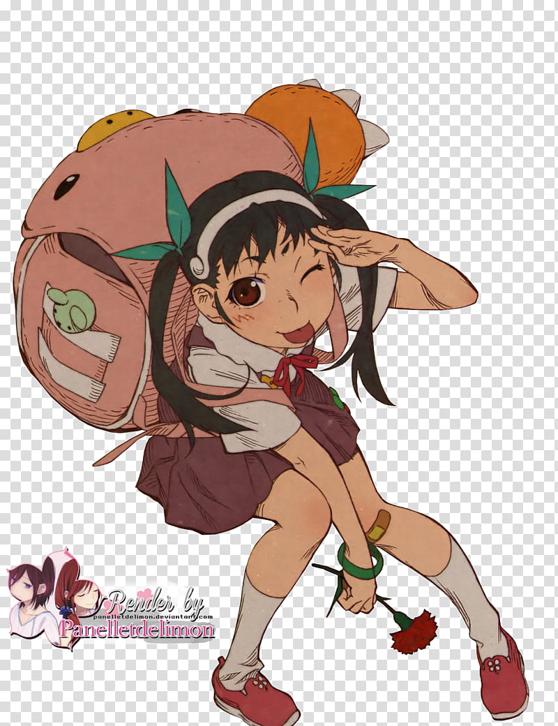 Render Bakemonogatari series Hachikuji Mayoi, black haired female character carrying a bag transparent background PNG clipart