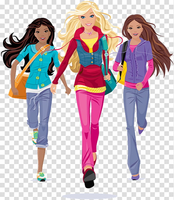 Barbie and Friends, Barbie and friends running illustration transparent background PNG clipart