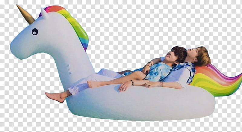 Jikook Summer age BTS, two man on unicorn floater transparent background PNG clipart