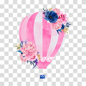 Hot Air Balloon Watercolor, Watercolor Painting, Drawing, Vintage Hot Air Balloon, Floral Design, Flower transparent background PNG clipart thumbnail