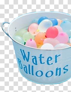 , assorted-color water balloons on bucket transparent background PNG clipart