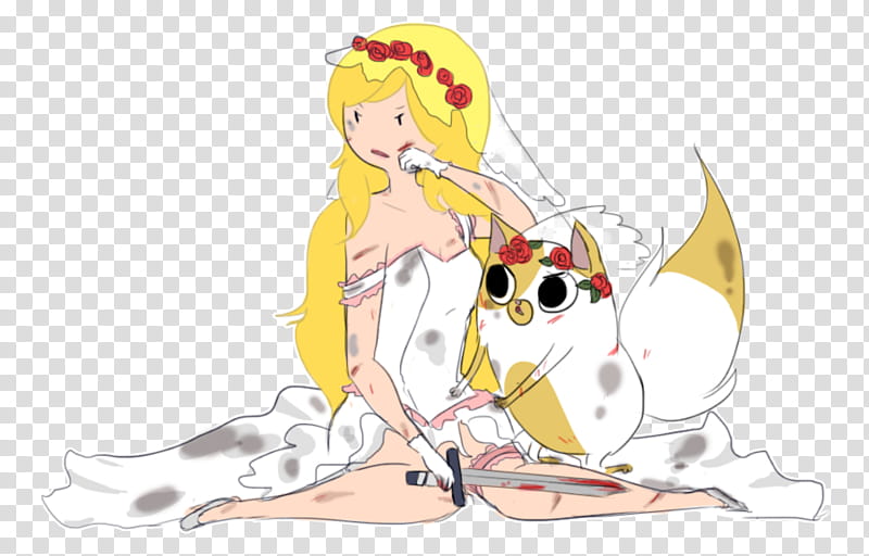 Fionna and cake before the wedding, cat and female anime characters sitting on ground transparent background PNG clipart