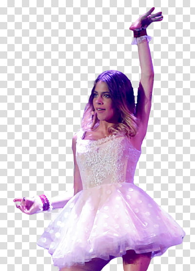 Violetta Live en Tecnopolis Bs As, woman in white sleeveless dress raising her left hand transparent background PNG clipart