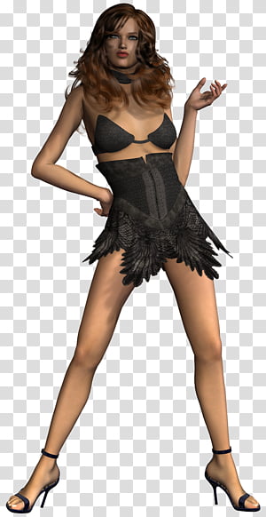 Girl 03 , woman wearing black dress illustration transparent background PNG clipart thumbnail