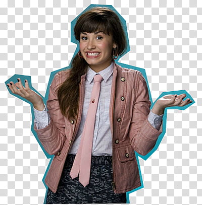 Demi Lovato, woman in pink jacket two hands in the air transparent background PNG clipart