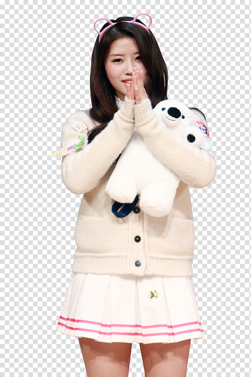 LOVELYZ MIJOO, woman holding bear plush toy transparent background PNG clipart