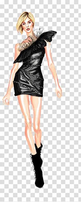 Files , woman wearing black asymmetrical-neckline mini dress illustration transparent background PNG clipart