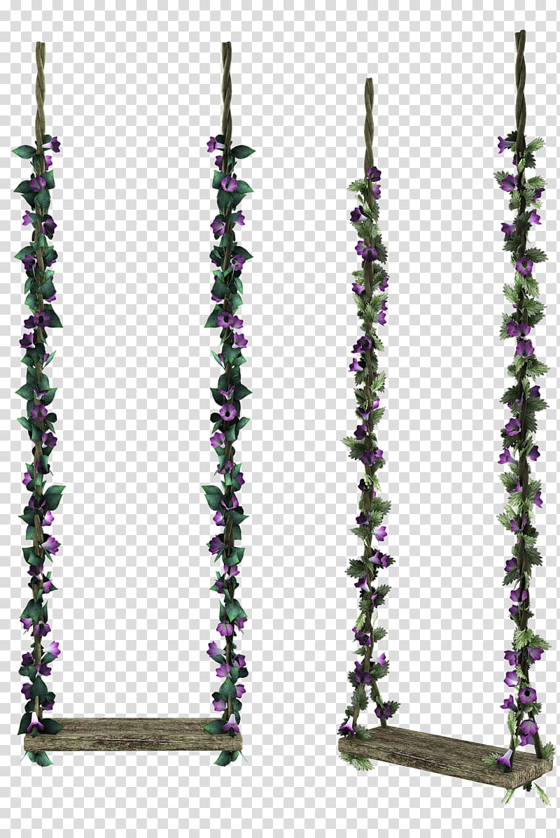 UNRESTRICTED Purple Flowers Swing, two brown swings transparent background PNG clipart