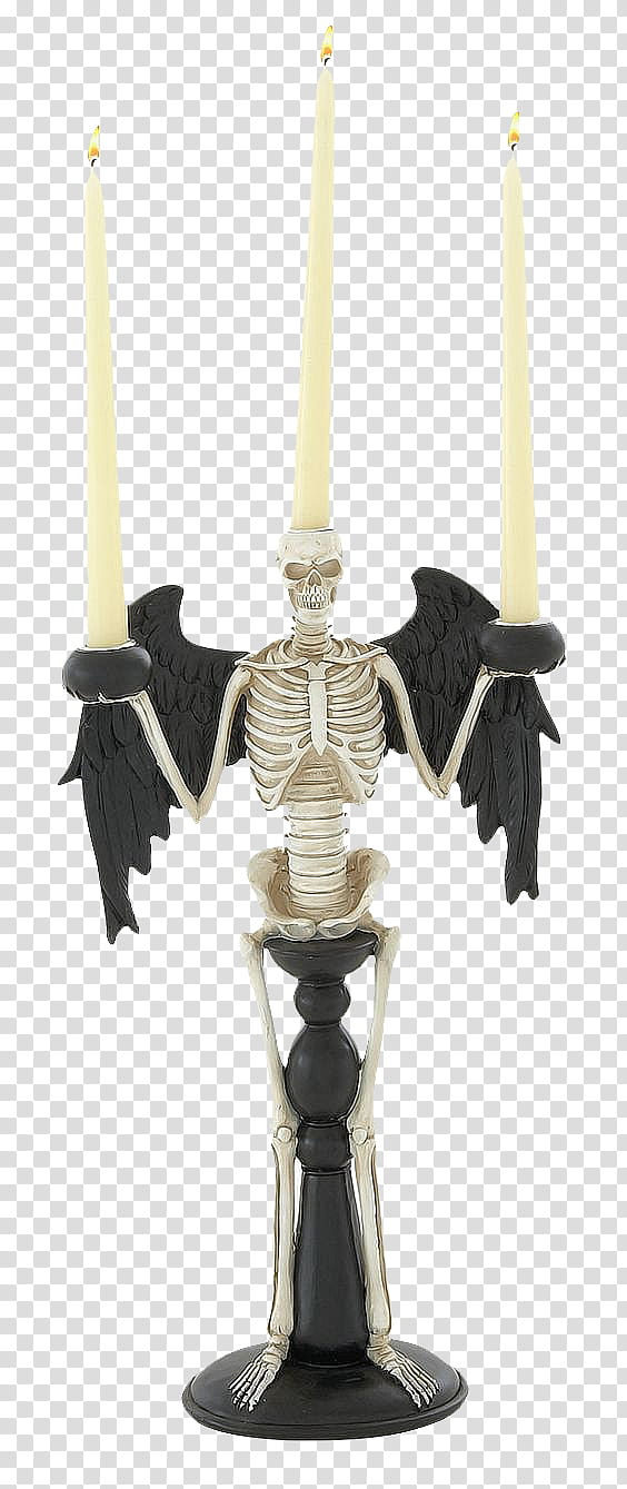 Dark Temper, three lighted candles with skull holder transparent background PNG clipart