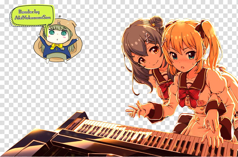 Kanon and Shiho piano practice render transparent background PNG clipart