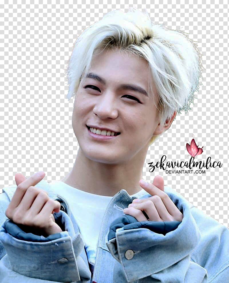 NCT Jeno  KBS Music Bank, man wearing blue denim jacket and white crew-neck shirt transparent background PNG clipart