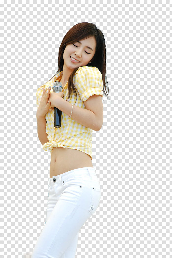 SNSD GEE LIVE  RENDER, smiling standing woman holding microphone transparent background PNG clipart