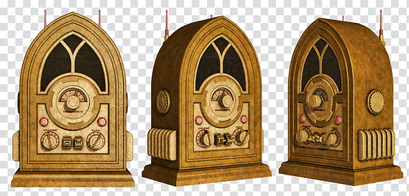 Steampunk Radio , three dome brown cathedral radios transparent background PNG clipart
