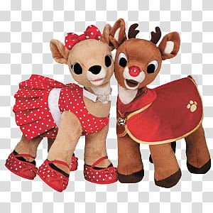 Christmas Items I, two brown deer plush toys transparent background PNG clipart