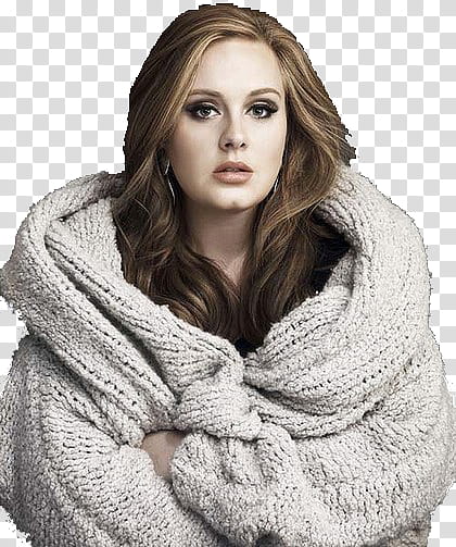 , Adele Adkins wearing gray crochet coat transparent background PNG clipart