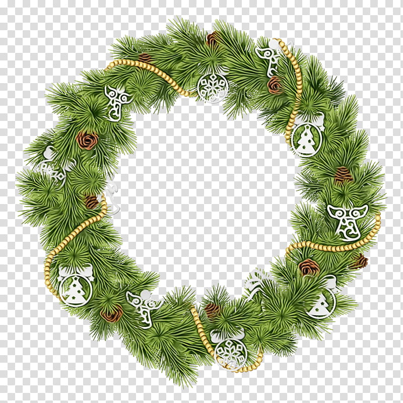 Christmas decoration, Christmas Wreath, Christmas Ornaments, Watercolor, Paint, Wet Ink, White Pine, Oregon Pine transparent background PNG clipart