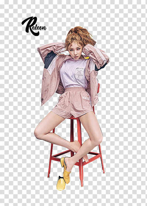 Kim Chungha, sitting woman wearing brown jacket transparent background PNG clipart