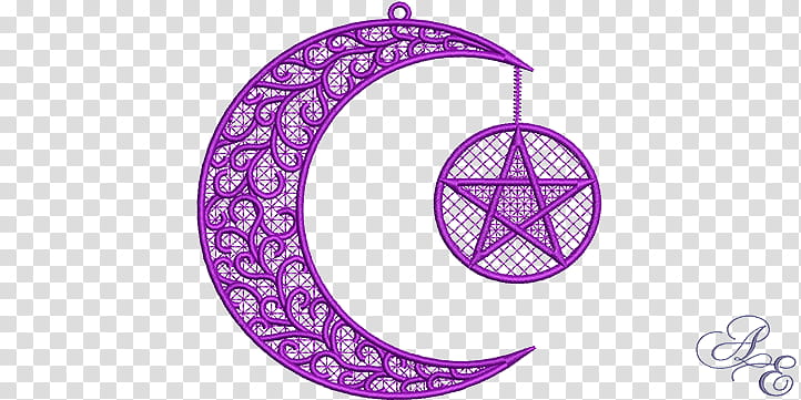 Crescent Moon, Pentagram, Wicca, Pentacle, Embroidery, Triple Goddess, Lace, Circle transparent background PNG clipart