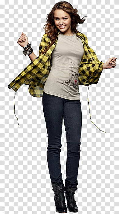 Miley Cyrus Clothing line, smiling Miley Cyrus wearing black and yellow plaid sports shirt transparent background PNG clipart