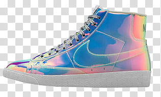 Holo ect, unpaired blue and gray Nike high-top sneaker transparent background PNG clipart