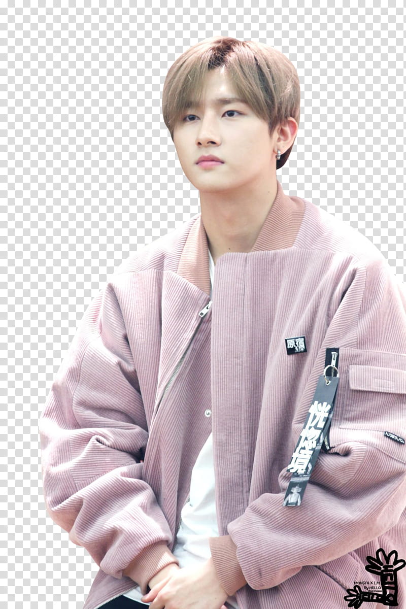I M MONSTA X , man wearing pink jacket standing with while holding his hands transparent background PNG clipart